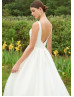 Bateau Neck Ivory Satin Lace Simple Wedding Dress